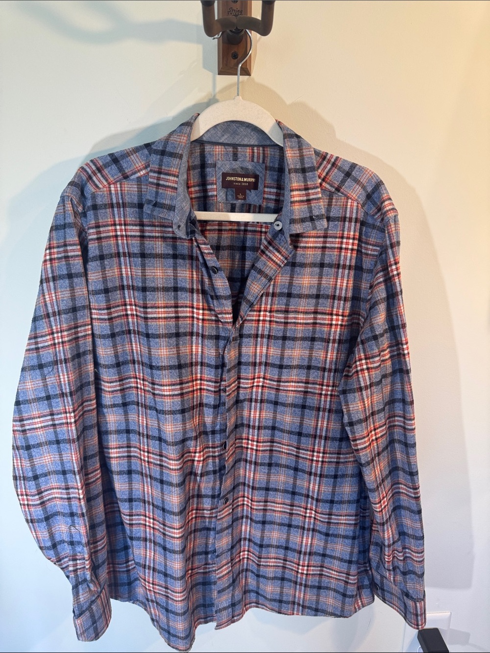 Johnston & Murphy Blue Red White Plaid Button-Down Shirt